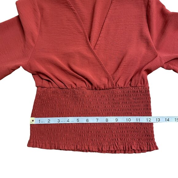 ALTAR'D STATE BLOUSE CROP RUFFLE SMOCKED V-NECK FEMININE FLOUNCE SIZE S RUST - Picture 7 of 7